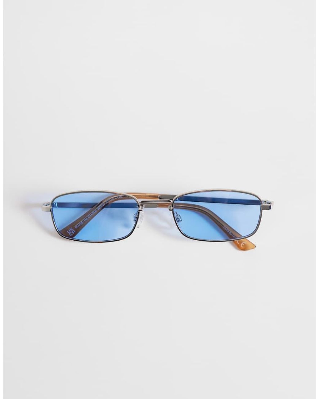 ASOS Blue Rectangle Metal Sunglasses for men