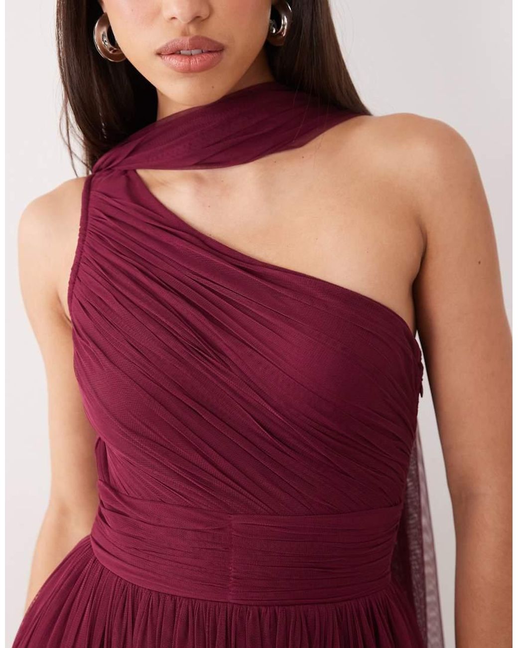 LACE & BEADS Purple Bridesmaid Tulle One Shoulder Scarf Neck Maxi Dress