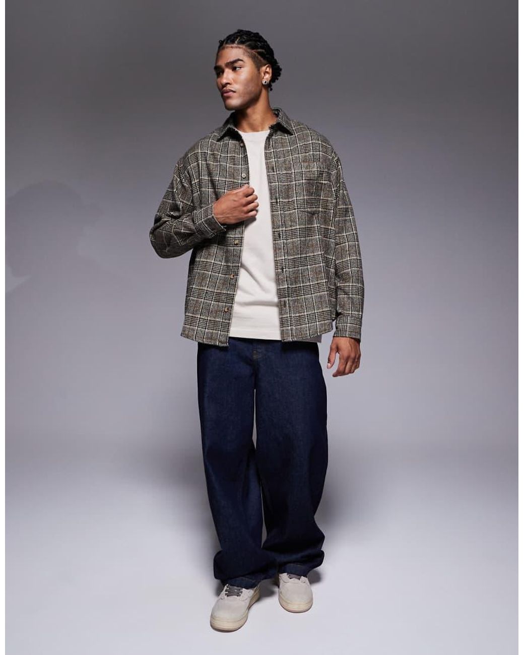 ASOS Gray Regular Flannel Plaid Shirt for men