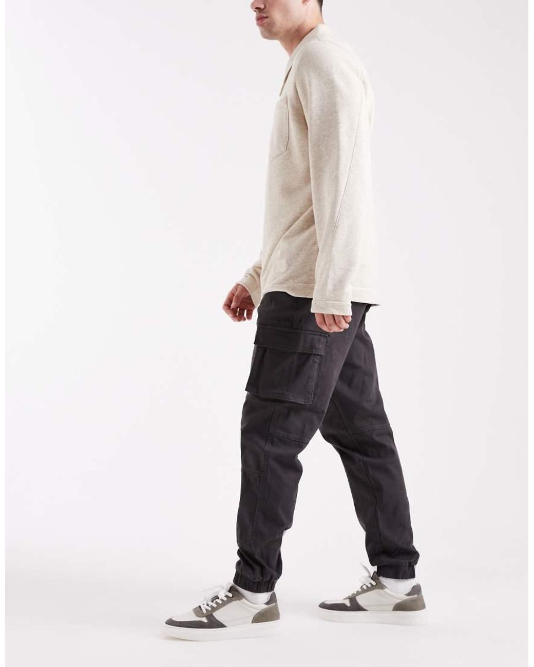 Only & Sons White Tapered Fit Cargo With Cuffed Bottom for men