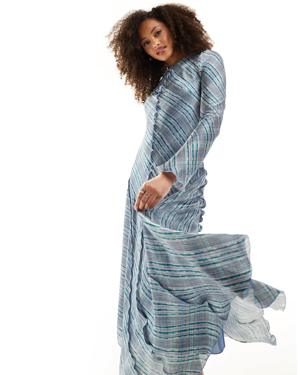 chinese dress ladies Blue/White Striped Maxi Dress