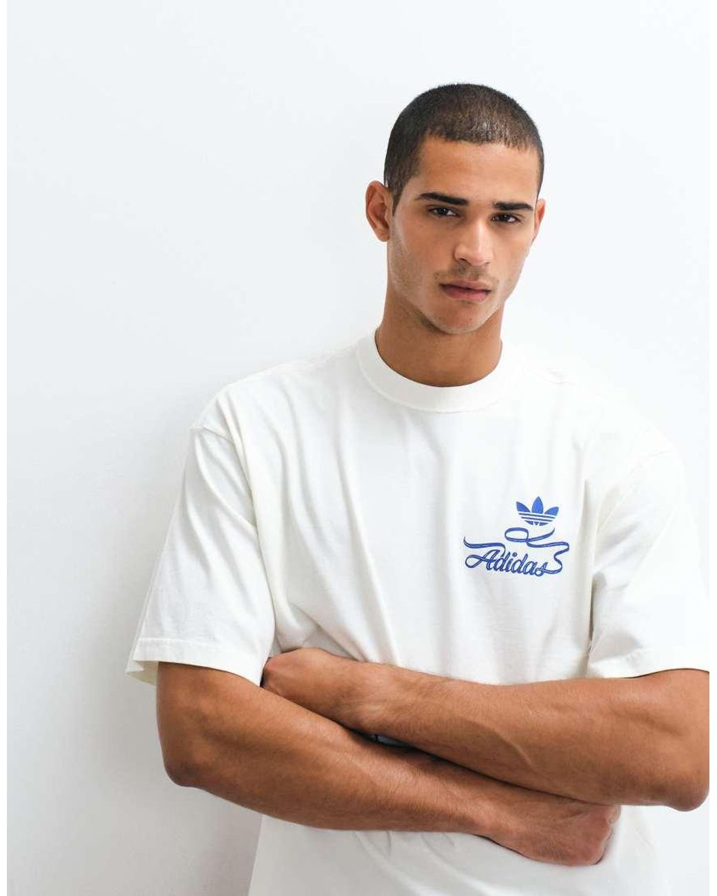 Adidas Originals White Record Graphic Backprint Tee for men