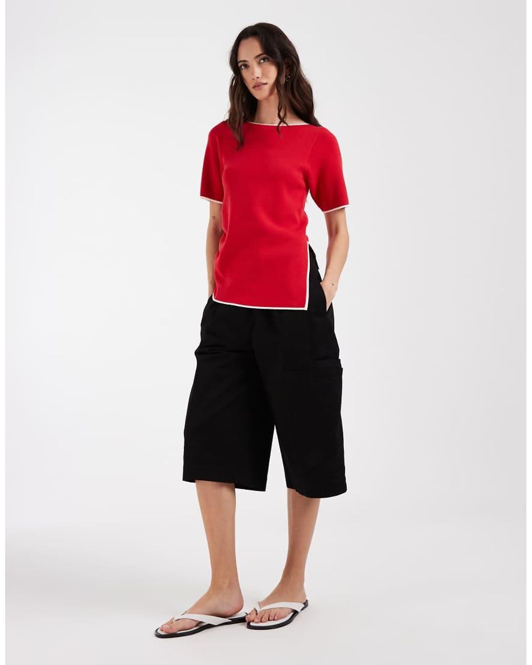 ASOS Red Ruched Side Asymmetric T-shirt