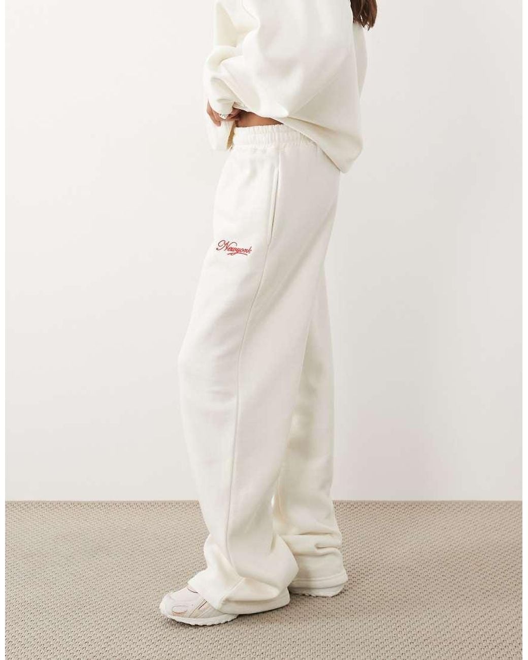 Kaiia White Cotton Rich Embroidered Logo Detail Wide Leg Sweatpants