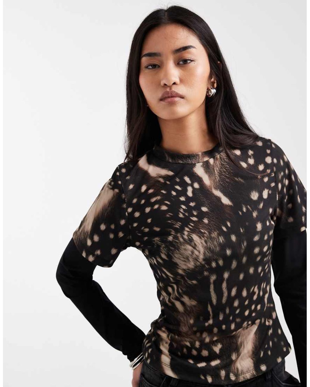 ASOS Black Double Layer Long Sleeve Top-multi