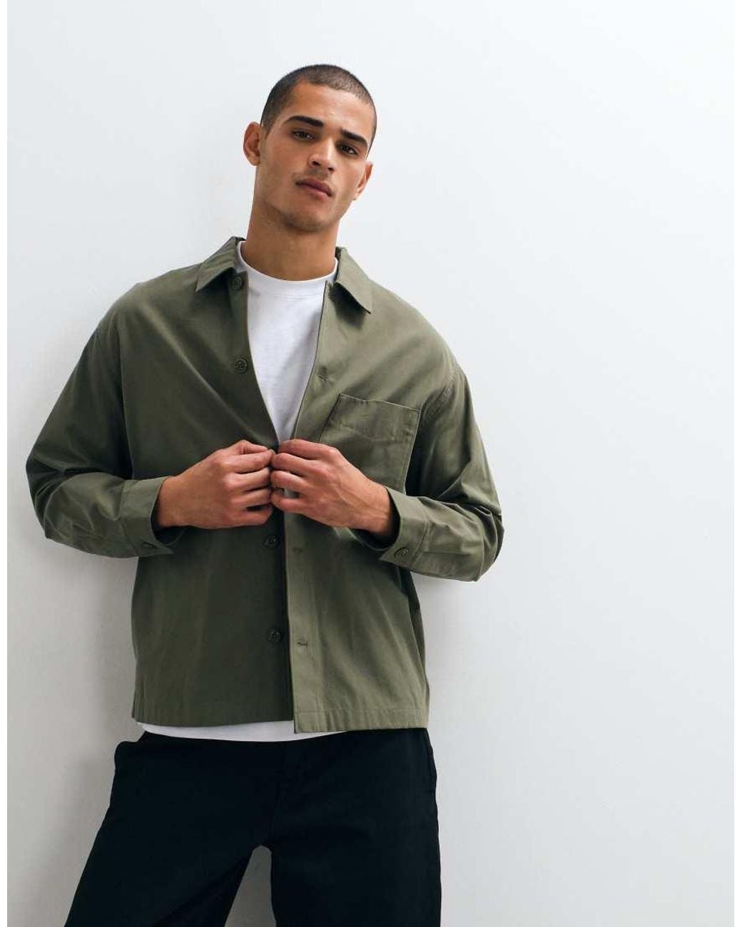ARKET Green Oversized Twill Pure Cotton Overshirt for men