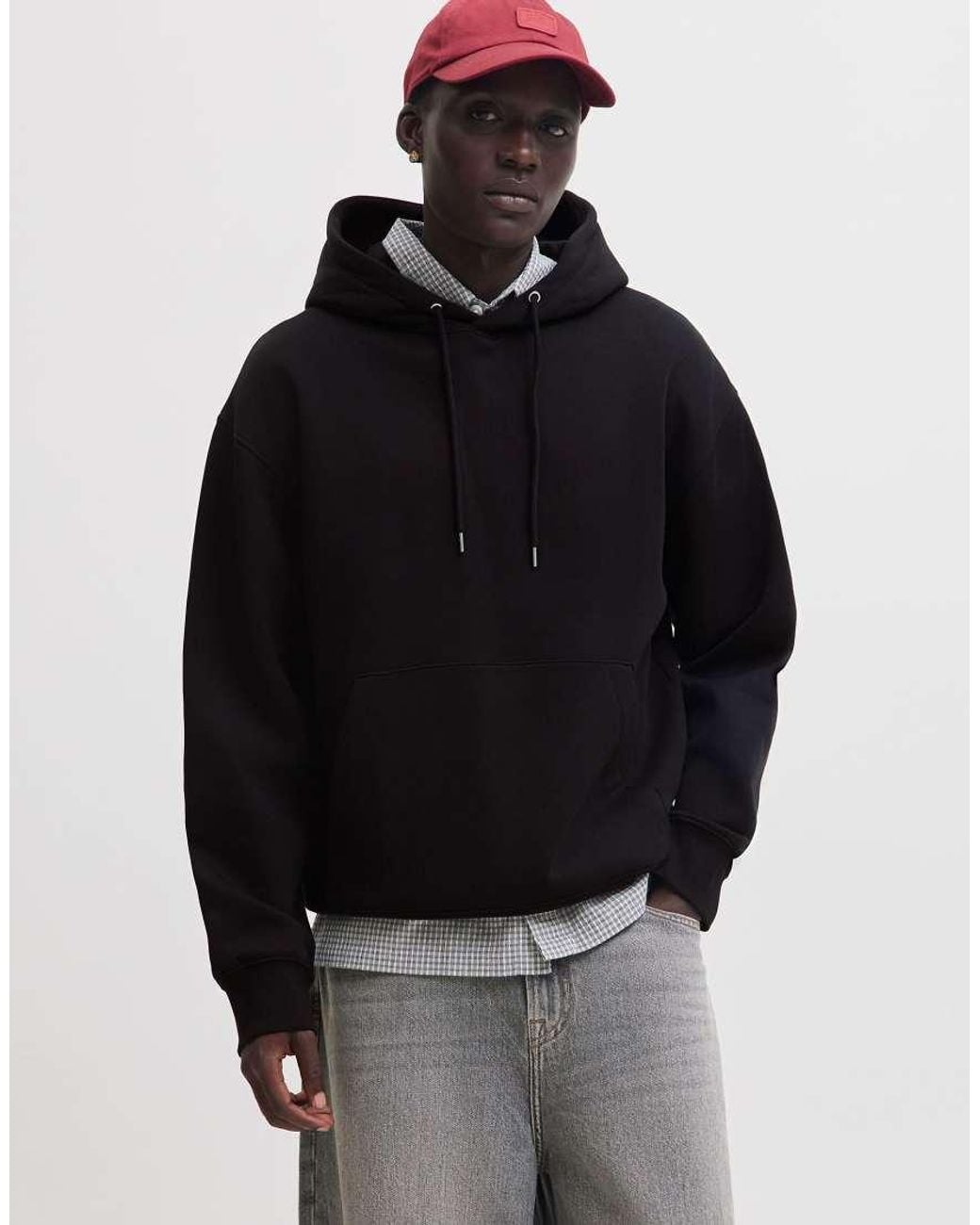 Jack & Jones Black Ace Relaxed Fit Hoodie Long Sleeve for men