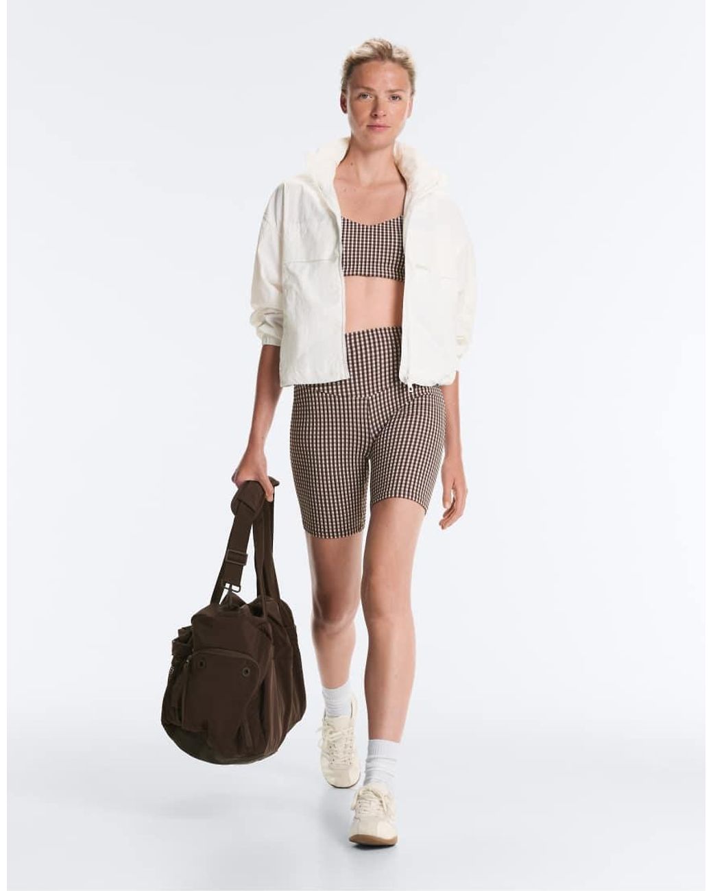 Oysho White Comfortlux High-Rise 20Cm Gingham Leggings