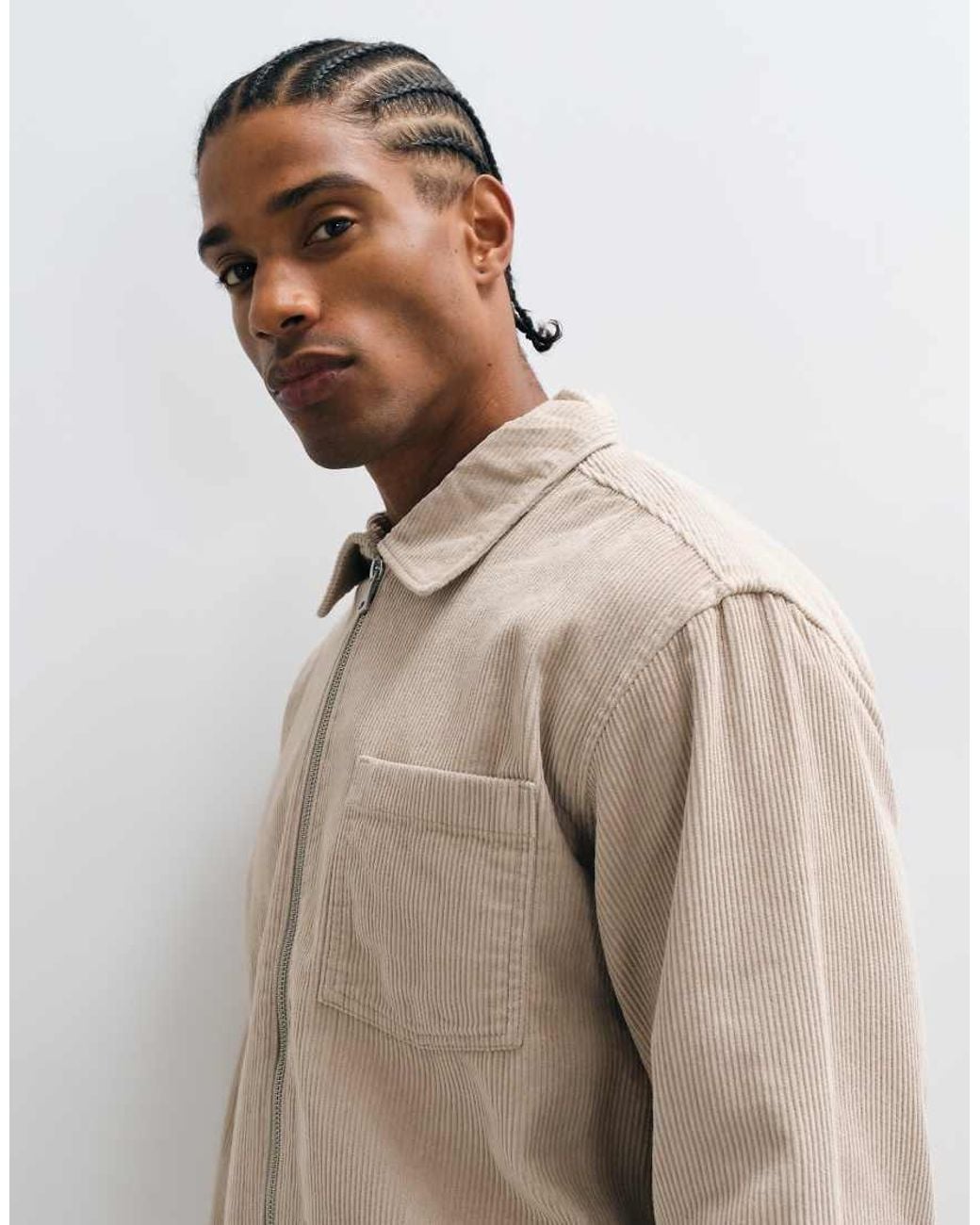 Jack & Jones White Cord Zip Overshirt for men