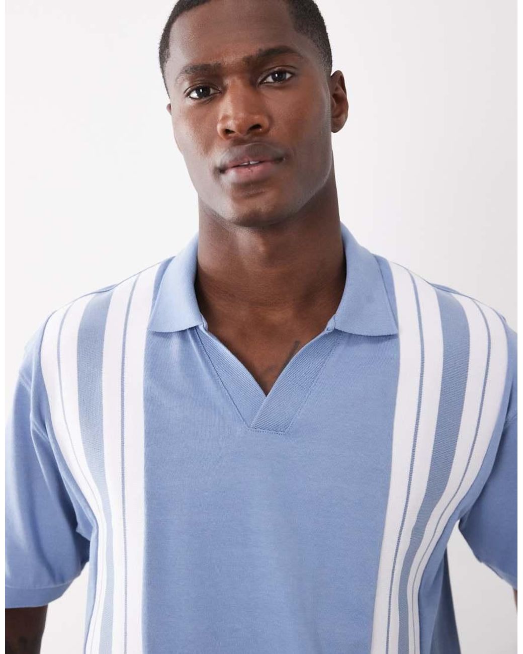 ASOS Blue Heavyweight Relaxed Boxy Oversized Polo With Panel Detail for men