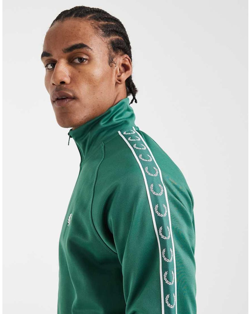 Fred Perry Green Contrast Taped Track Jacket for men