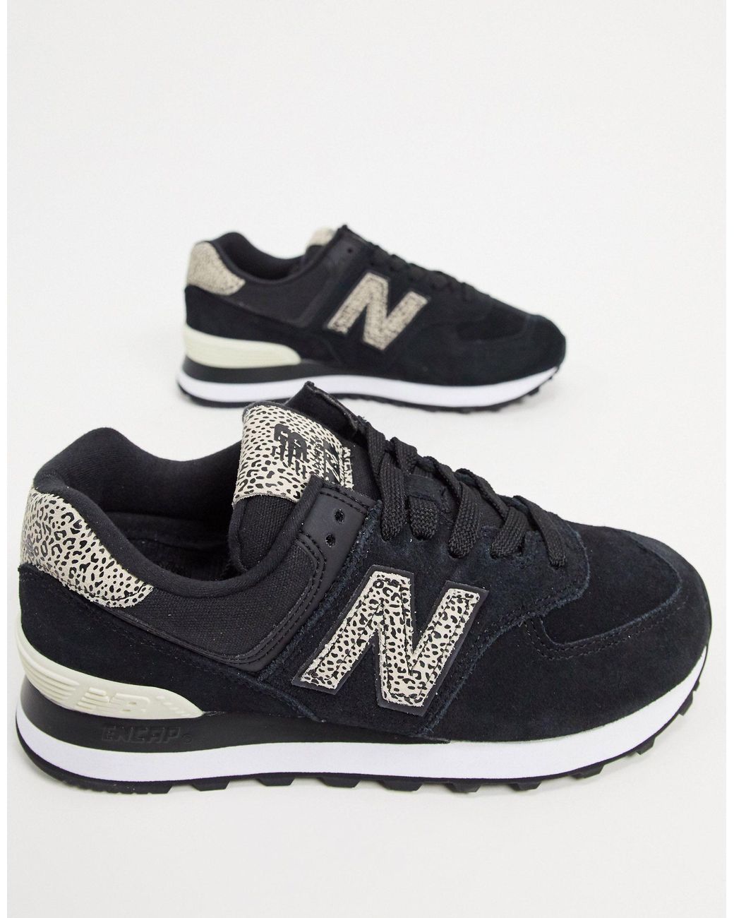 New Balance Rubber 574 Animal Print Trainers in Black | Lyst