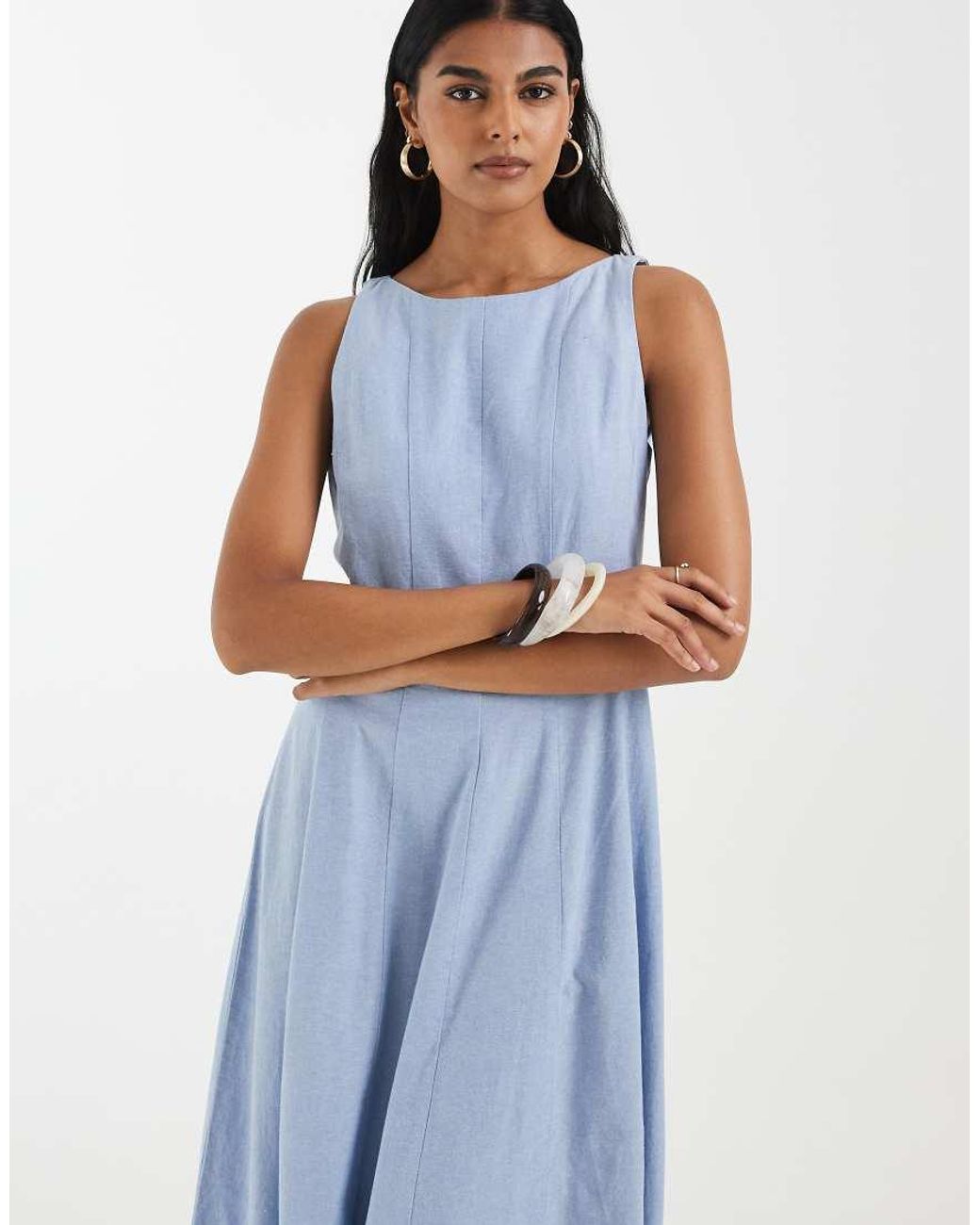 Vero Moda Blue Sleeveless Seam Detail Full Skirt Midi Dress