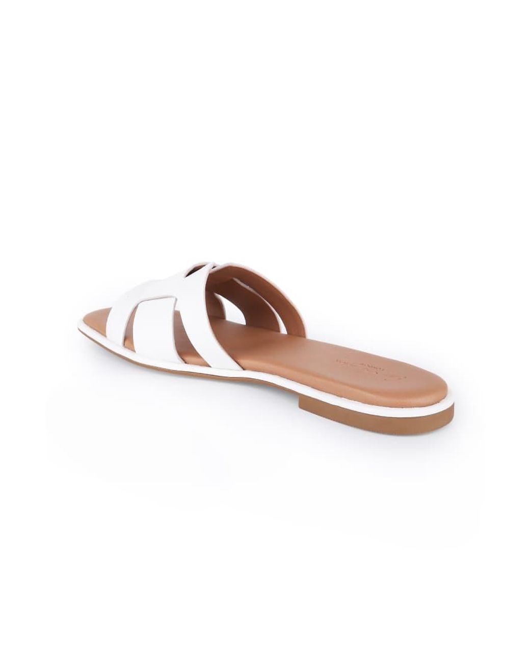 OFF THE HOOK White Heath Leather Slip On Flat Sandals