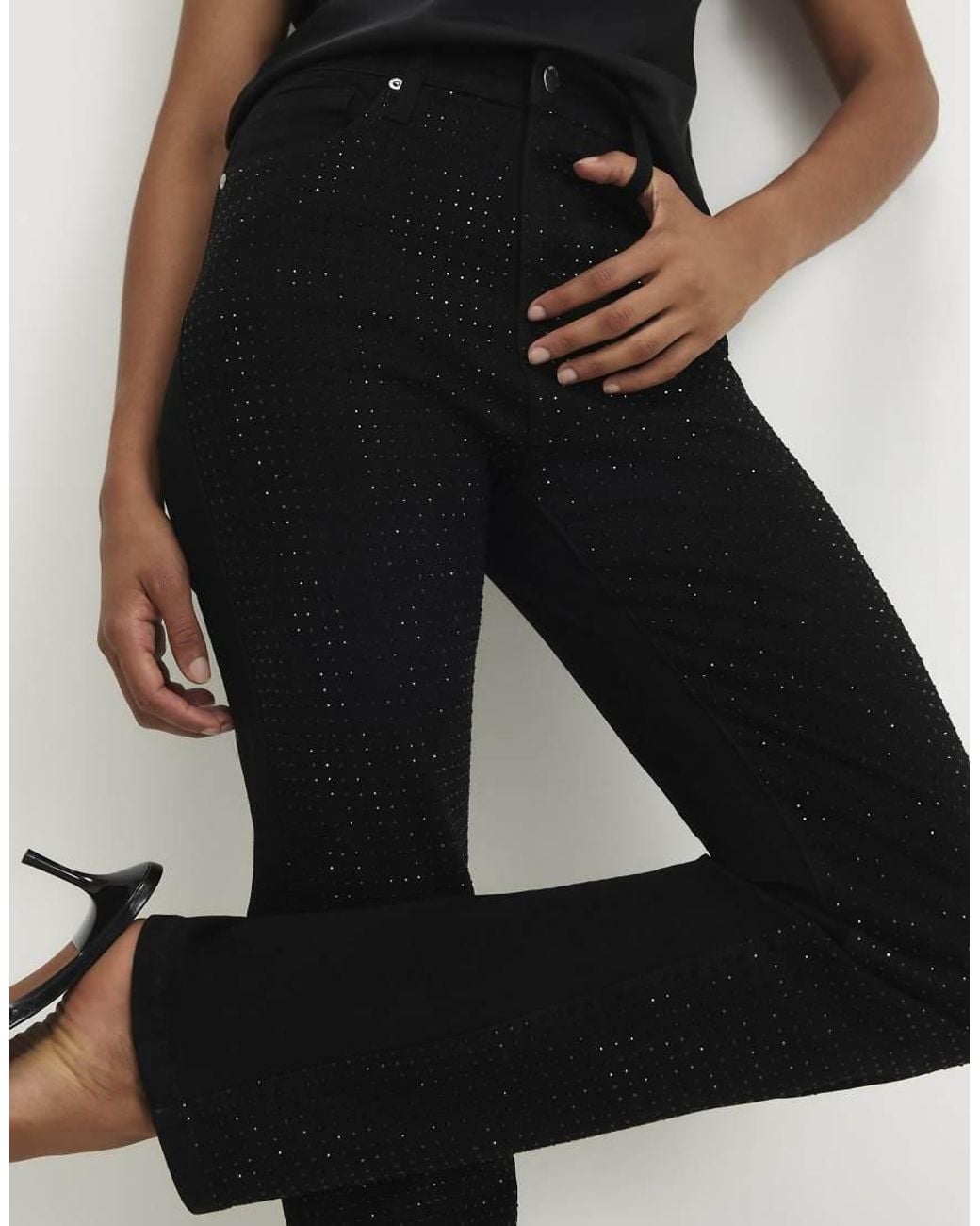 River Island Blue Diamante Stretch Straight Leg Jeans