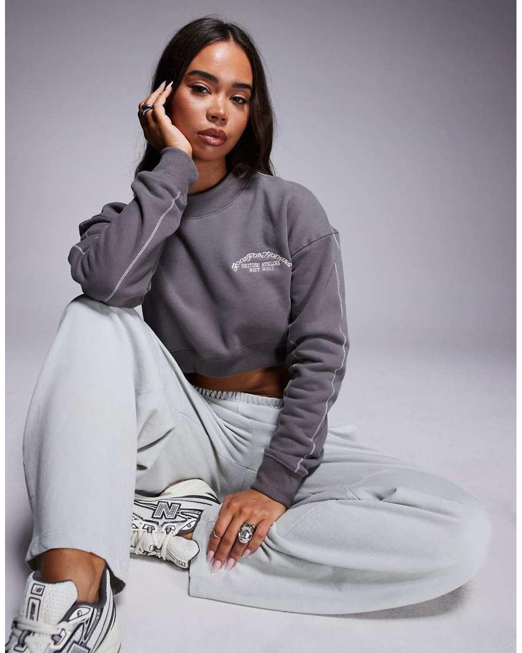 Good For Nothing Gray Cropped Sweatshirt