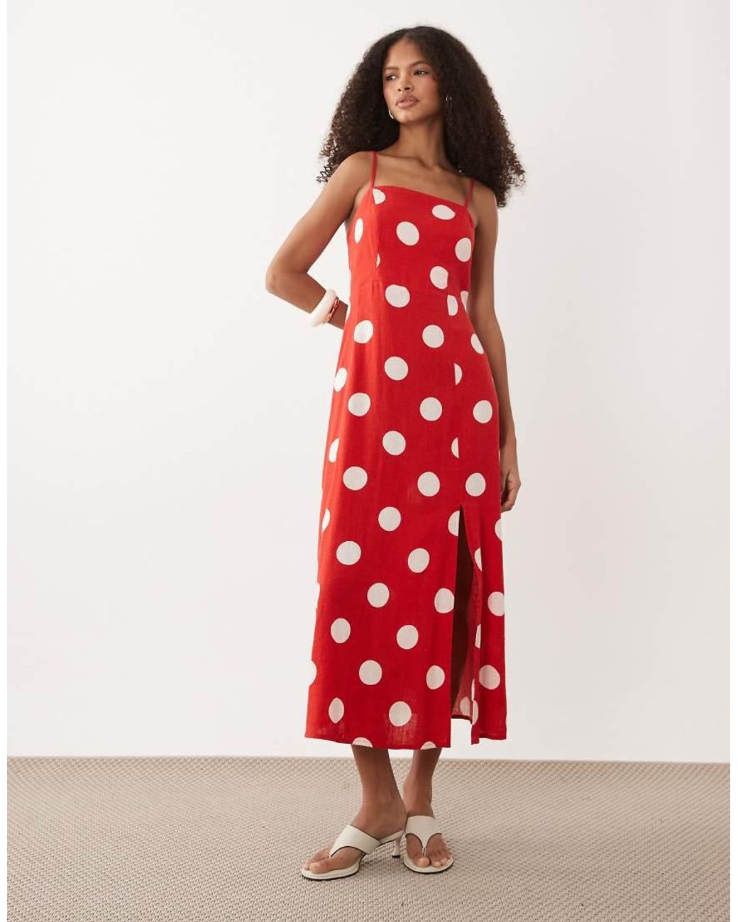 Nobody's Child Red Maddy Linen Rich Smocked Back Cami Midi Dress
