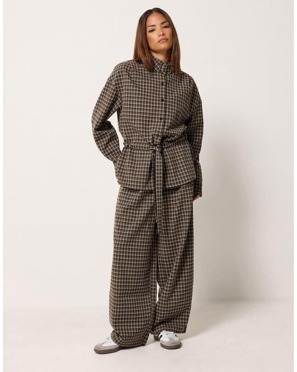 PixieGirl Brown Petite Check Funnel Neck Jacket