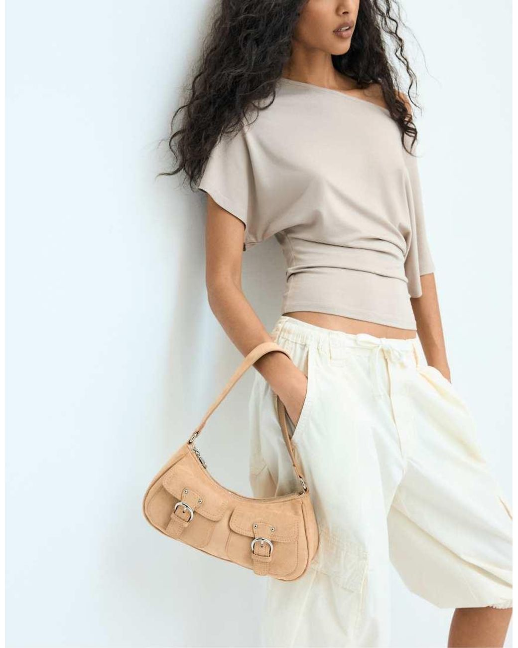 Stradivarius White Shoulder Bag With Pockets