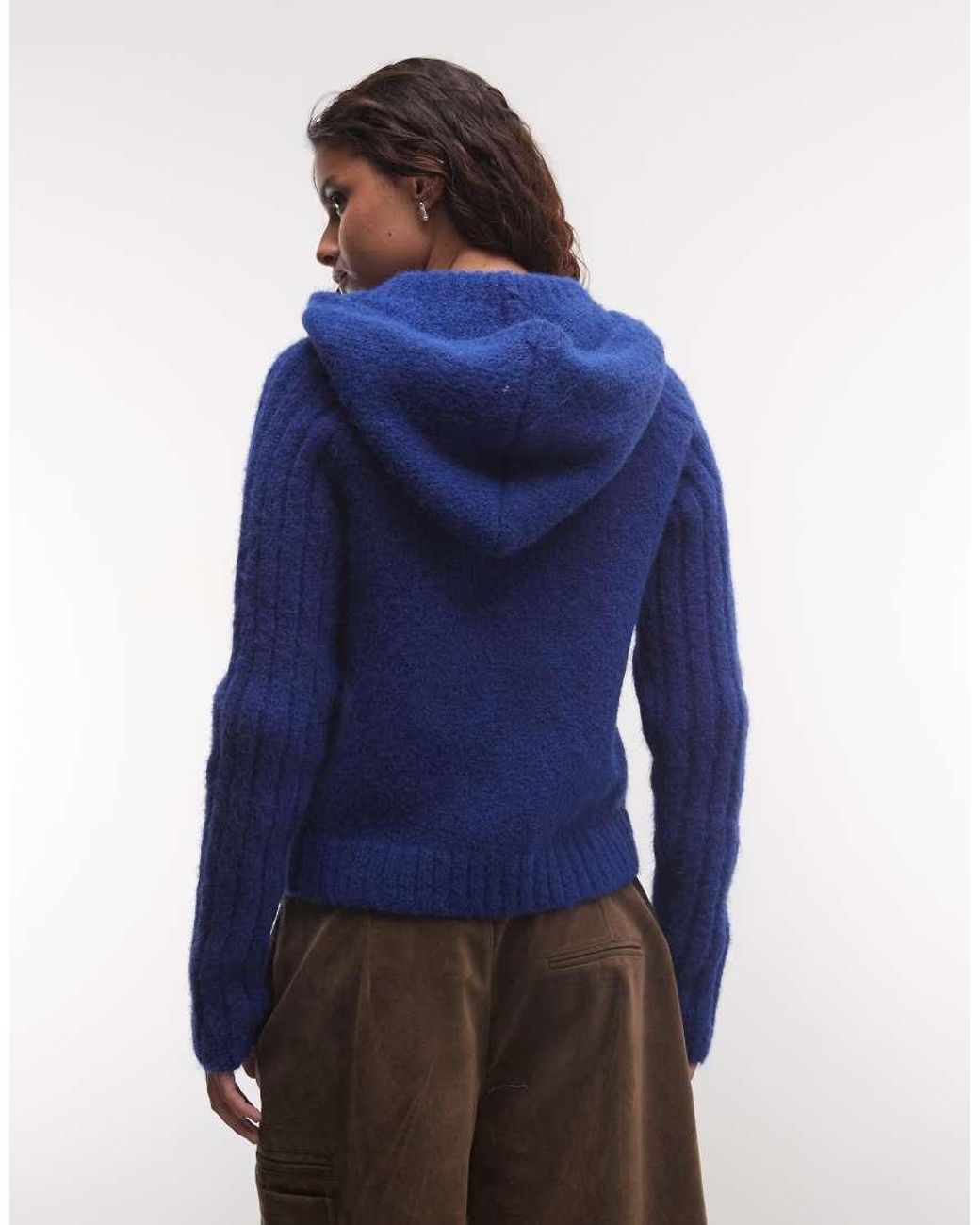 Weekday Blue Wool Blend Zip Cardigan With Hood