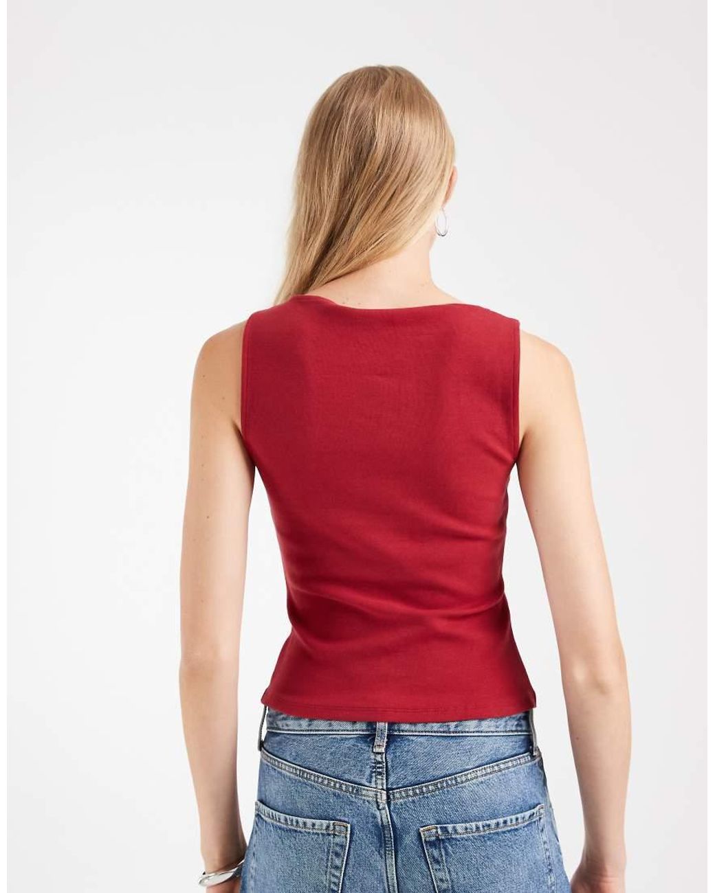 ASOS Red Compact Cotton Blend Boat Neck Tank Top
