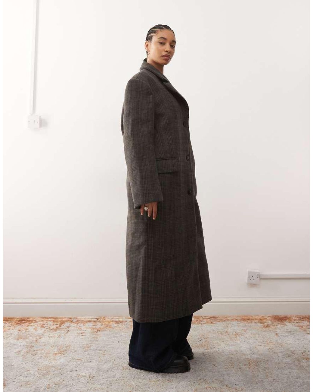 Weekday Brown Wool Blend Oversized Coat With exaggerated Shoulders