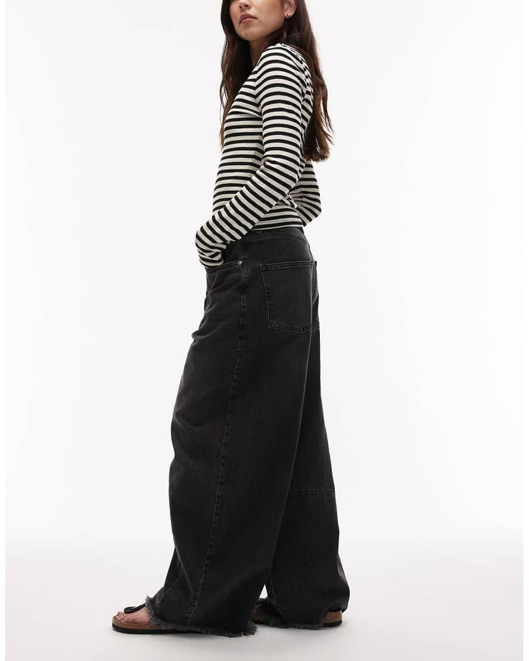 AllSaints Black Payton Cropped Barrel Leg Denim Jeans