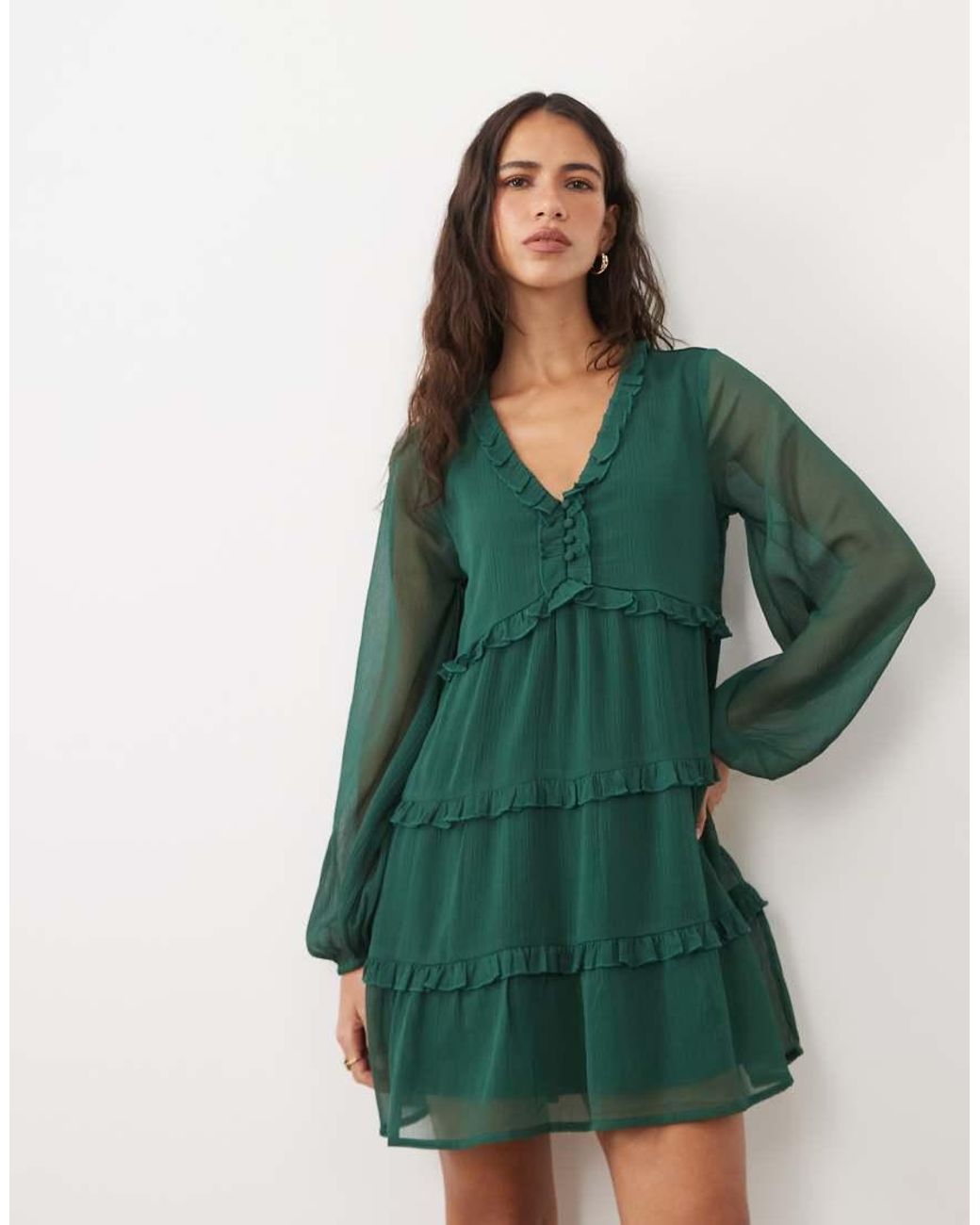 Wednesday's Girl Green Tiered Smock Dress