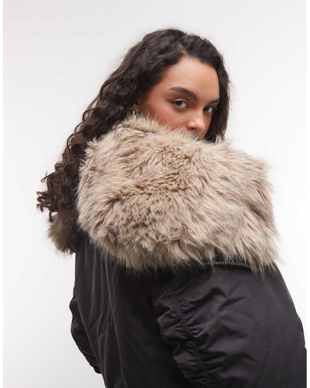 Weekday Gray Cropped Bomber Jacket With Faux Fur Zip Hoodin Dark