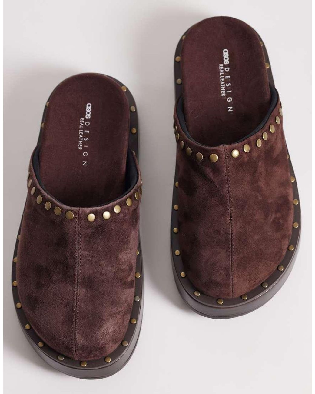 ASOS Brown Marvel Premium Suede Studded Footbed Mules
