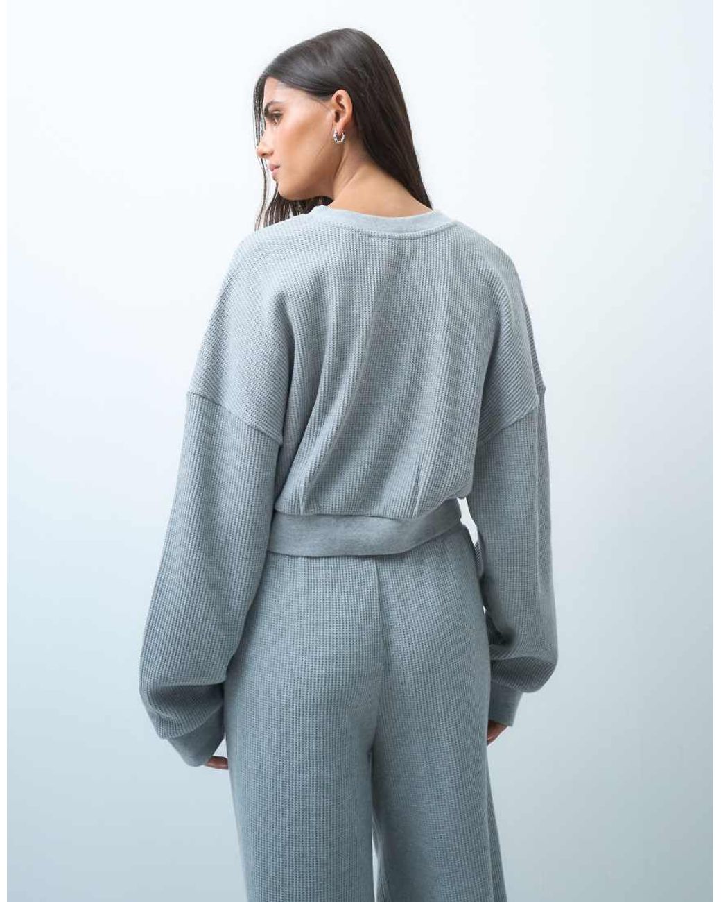 ASOS Blue Weekend Collective Co-ord Waffle Henley Long Sleeve Top With Bubble Hem