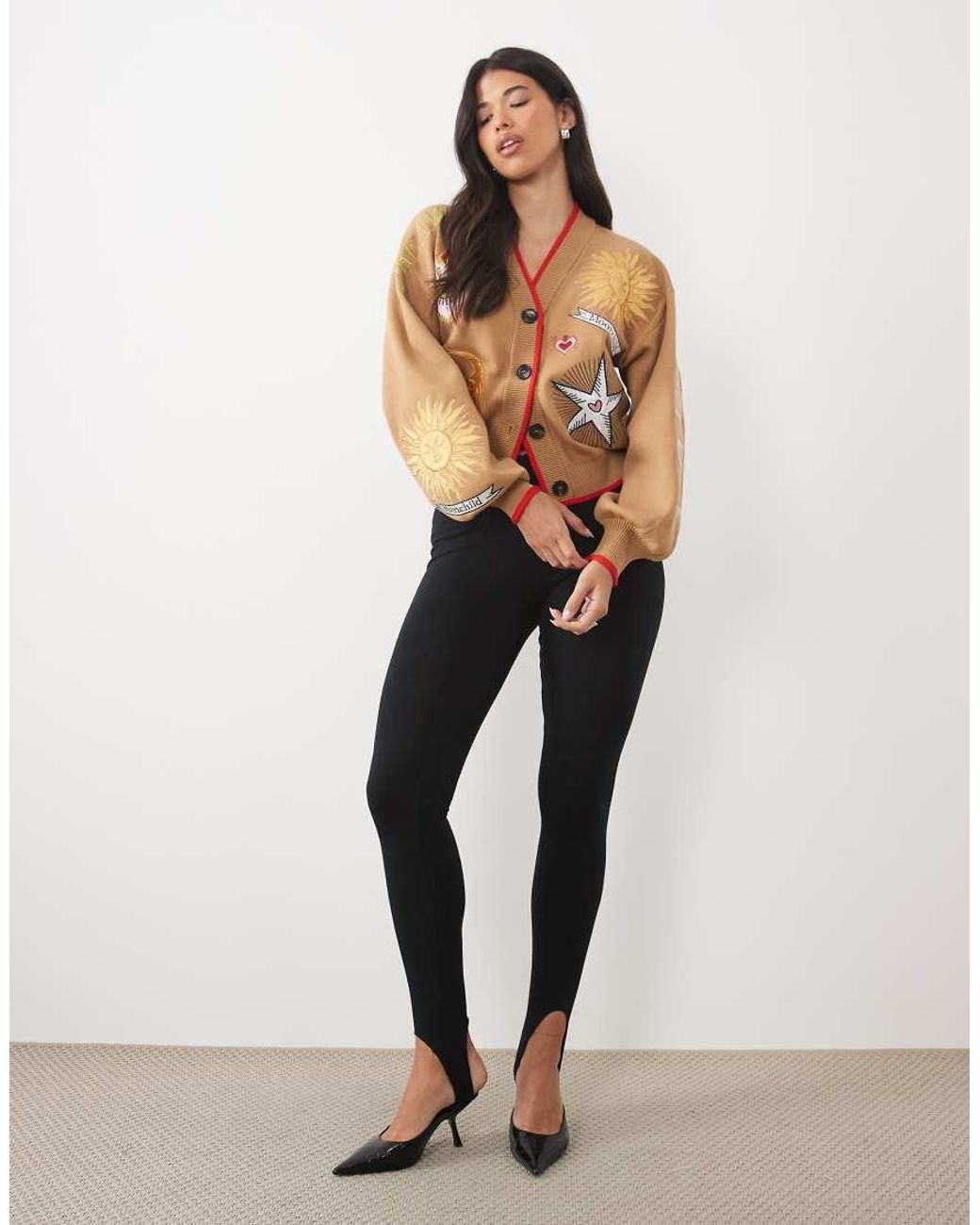 Never Fully Dressed Brown Mystical Embroidered Contrast Edge Cardigan