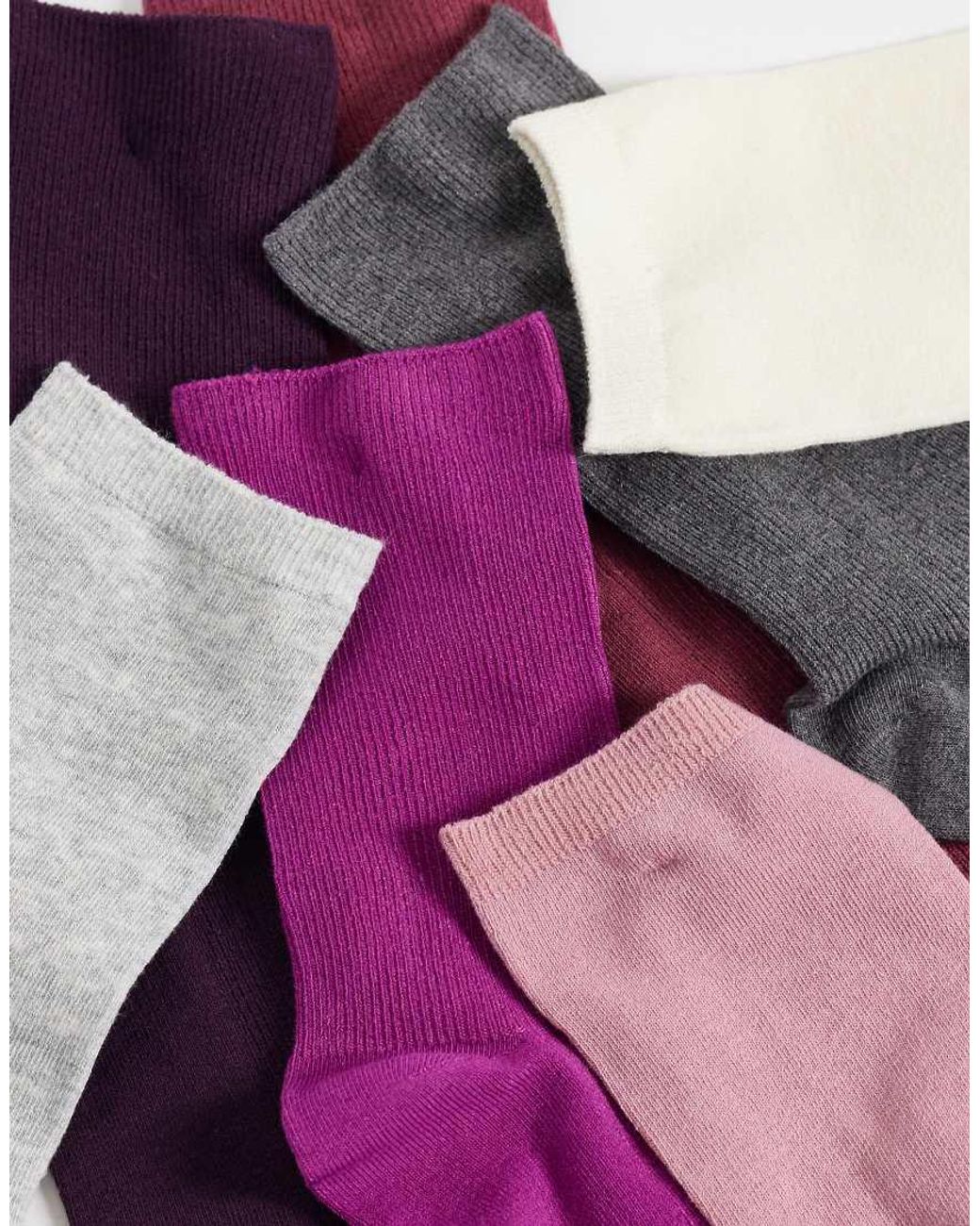 Lindex Pink 7 Pack Ribbed Mix Ankle Socks