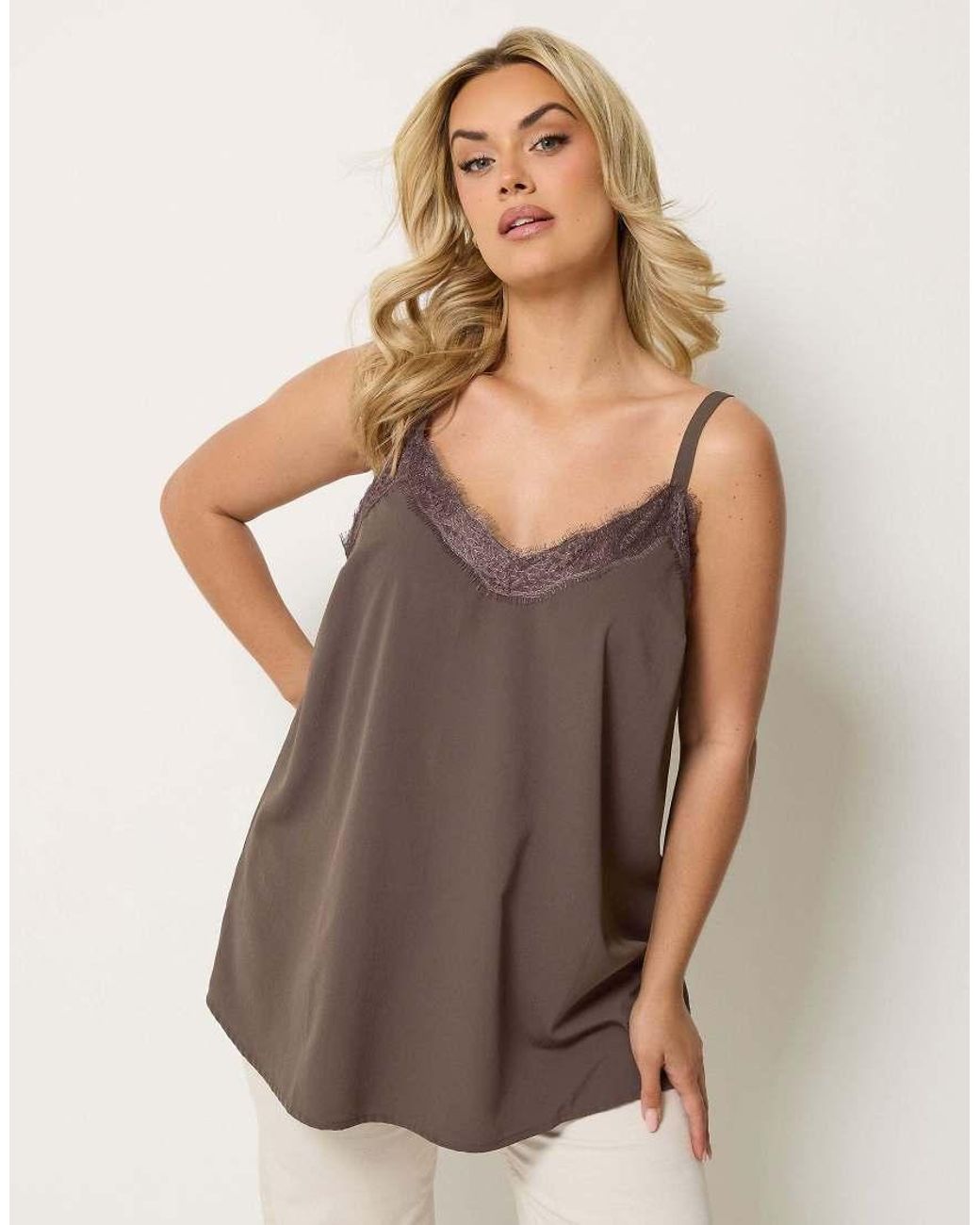 Yours Clothing Brown Lace Insert Vest Top