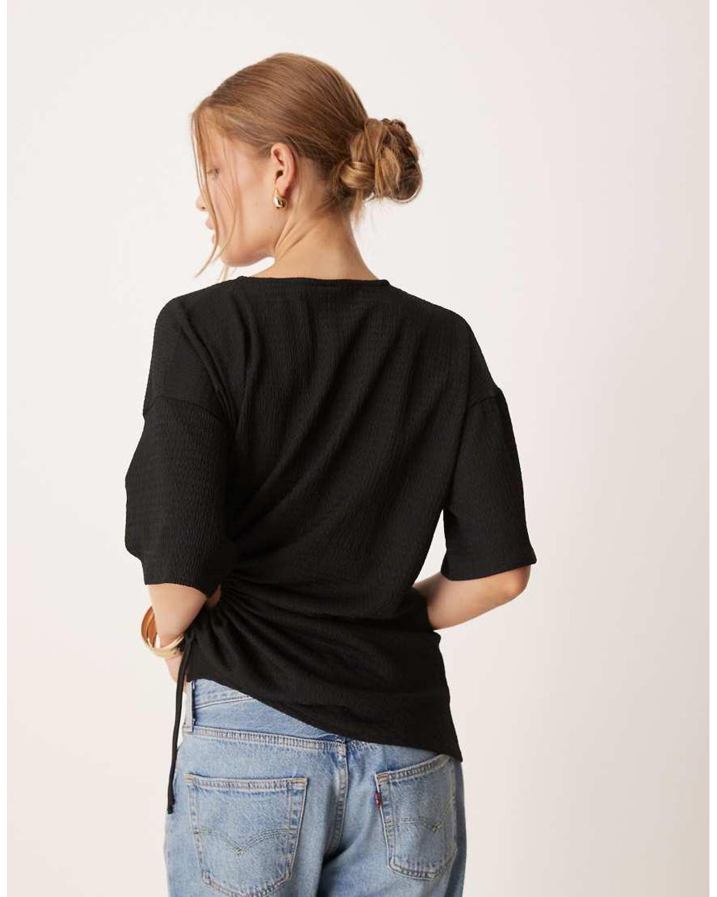 ASOS Black Textured T-shirt With Drawstring Waist Detail