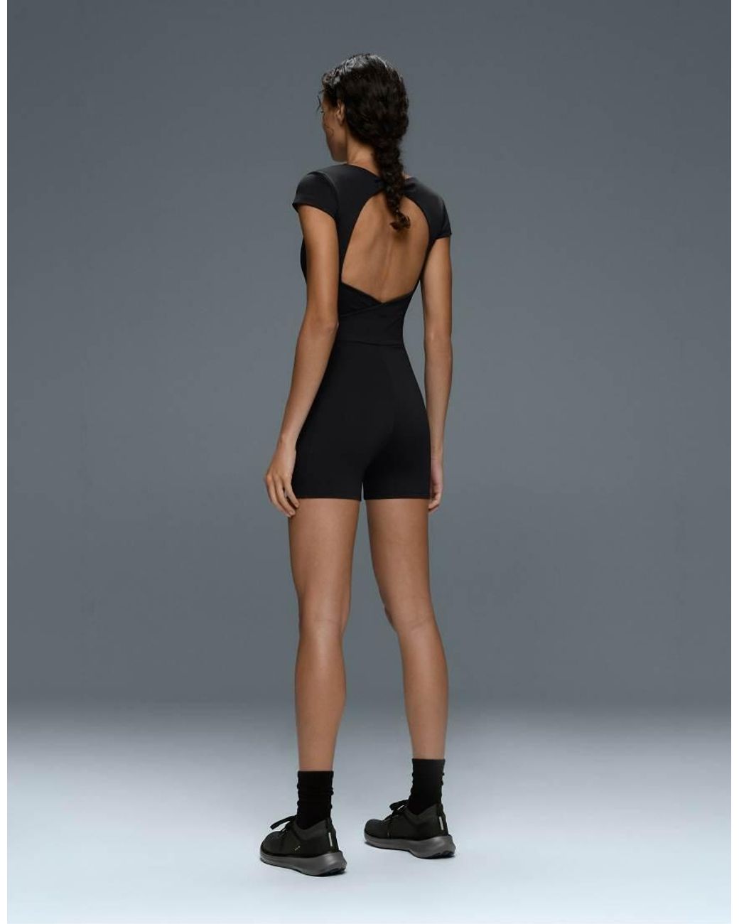 Oysho Black Comfortlux Open-back Short Jumpsuit
