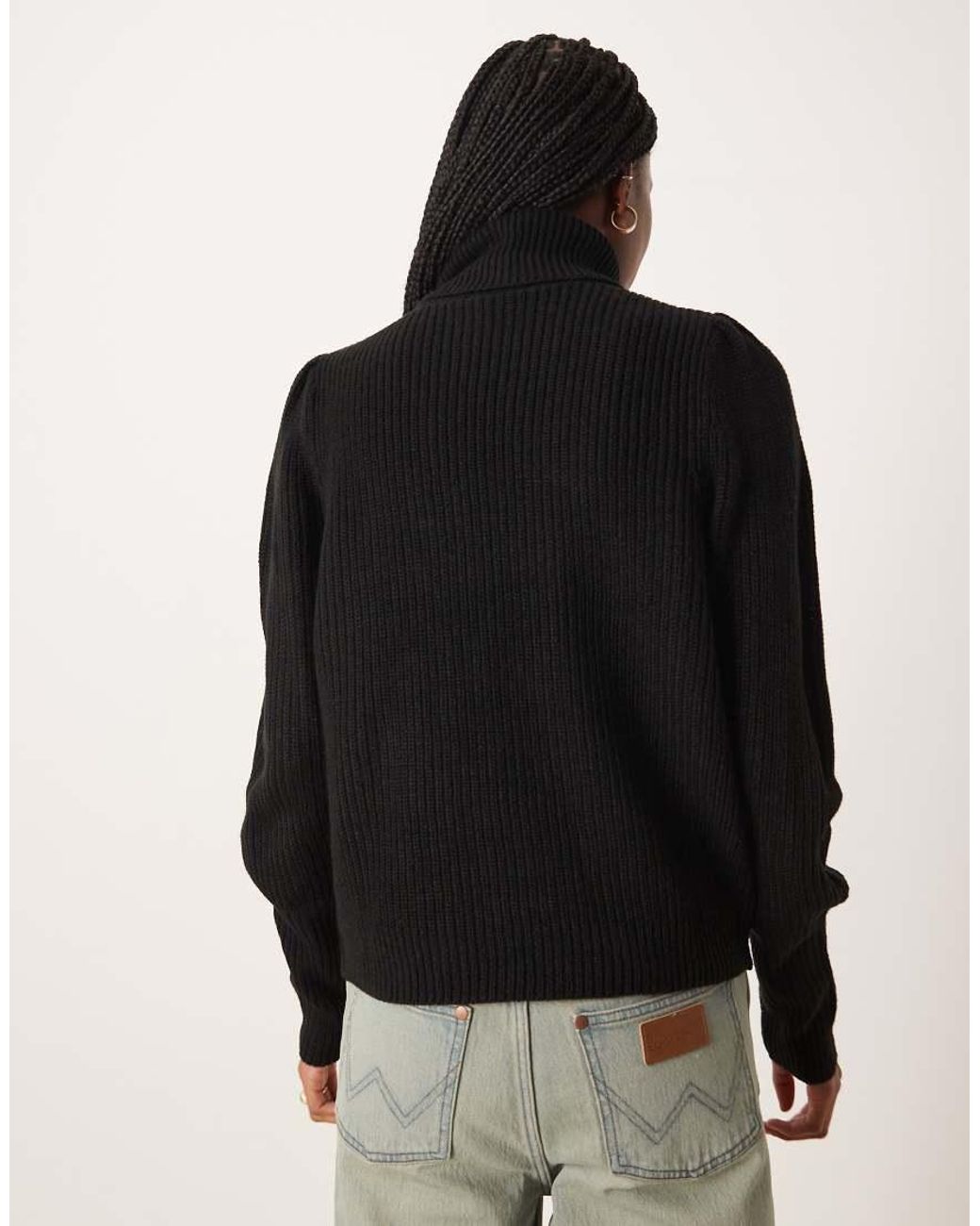 Vila Black High Neck Knitted Jumper With Sleeve Detail