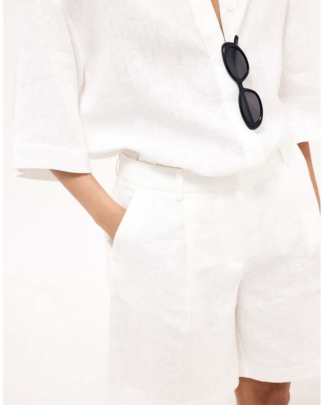 NA-KD White Tailored Linen Shorts