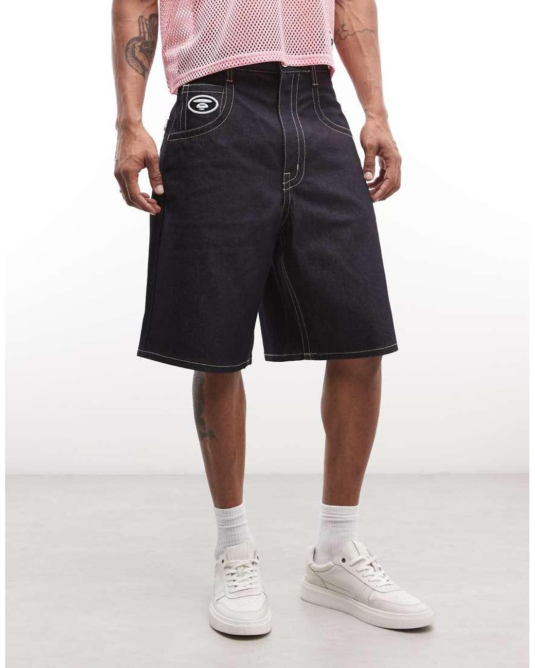 Aape By A Bathing Ape Pink Aape By A Bathing Ape Loose Fit Denim Jorts for men