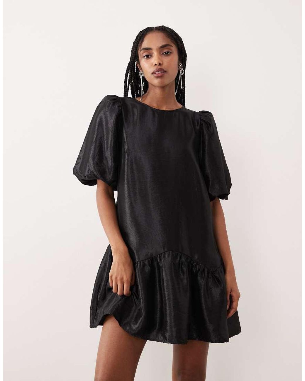 Gina Tricot Black Short Balloon Volume Sleeve Peplum Mini Dress