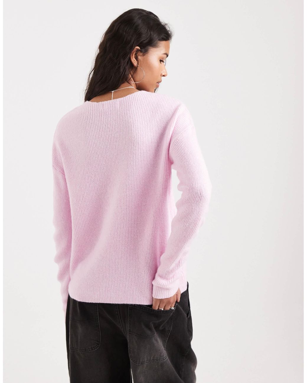 Pull souple à col v - clair ONLY en coloris Red