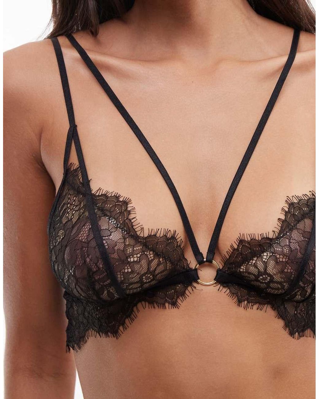 ASOS Brown Melissa Lace Strappy Longline Bralette With Ring Detail
