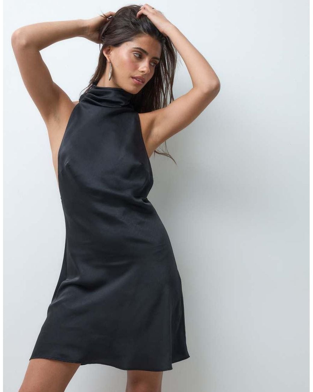 ASOS Blue Satin Halter Mini Dress With Racer Back
