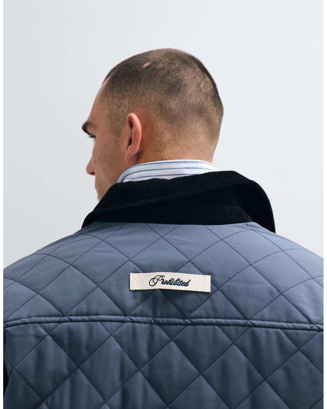 Prohibited Blue Quilted Jacket With Contrast Collar for men