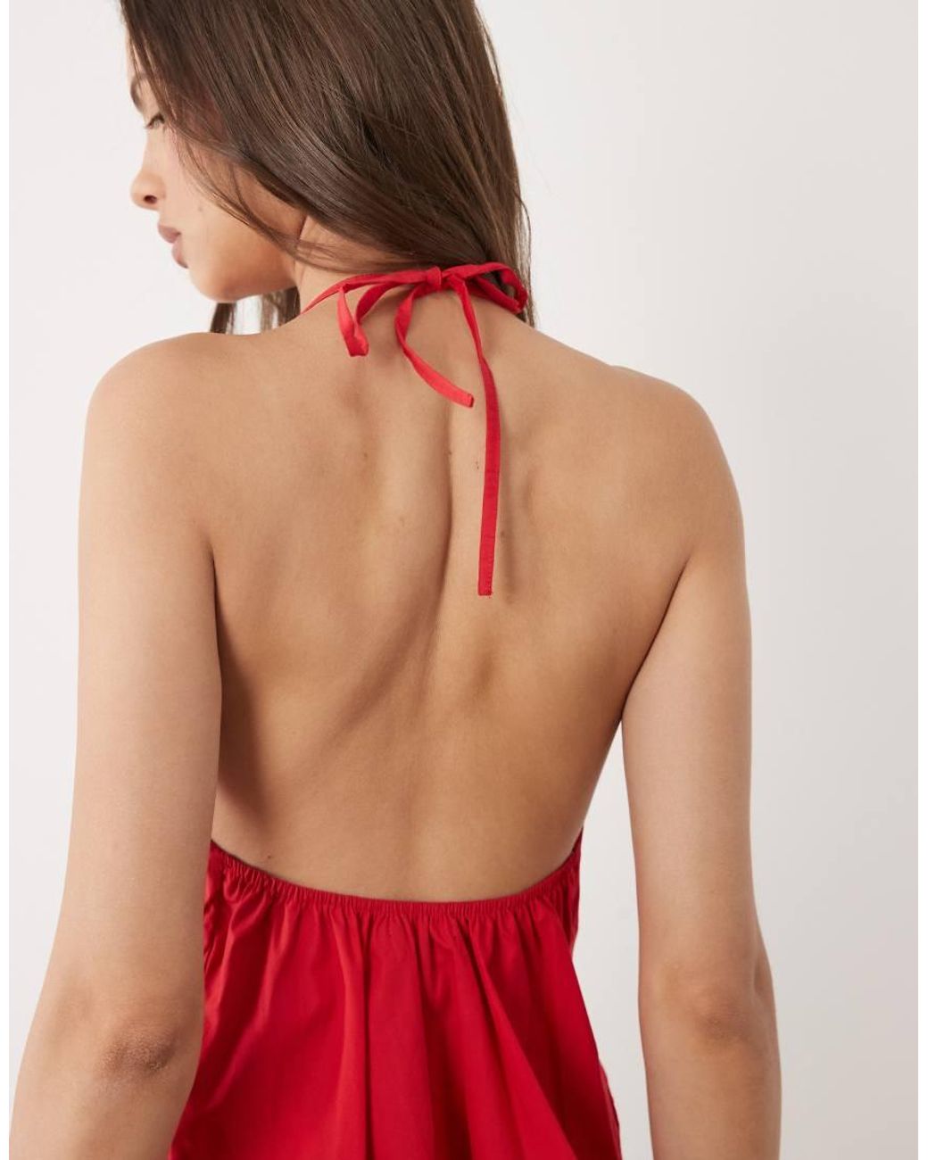 Motel Red Aure Halter Neck Poplin Top