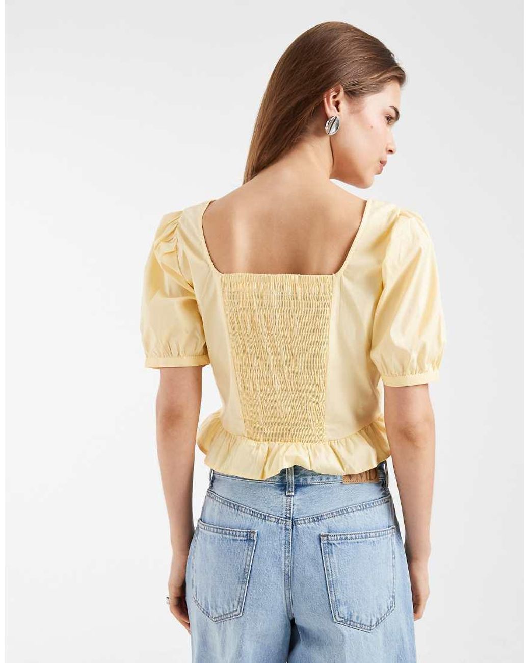 Vero Moda Natural Poplin Puff Sleeve Milkmaid Style Crop Top