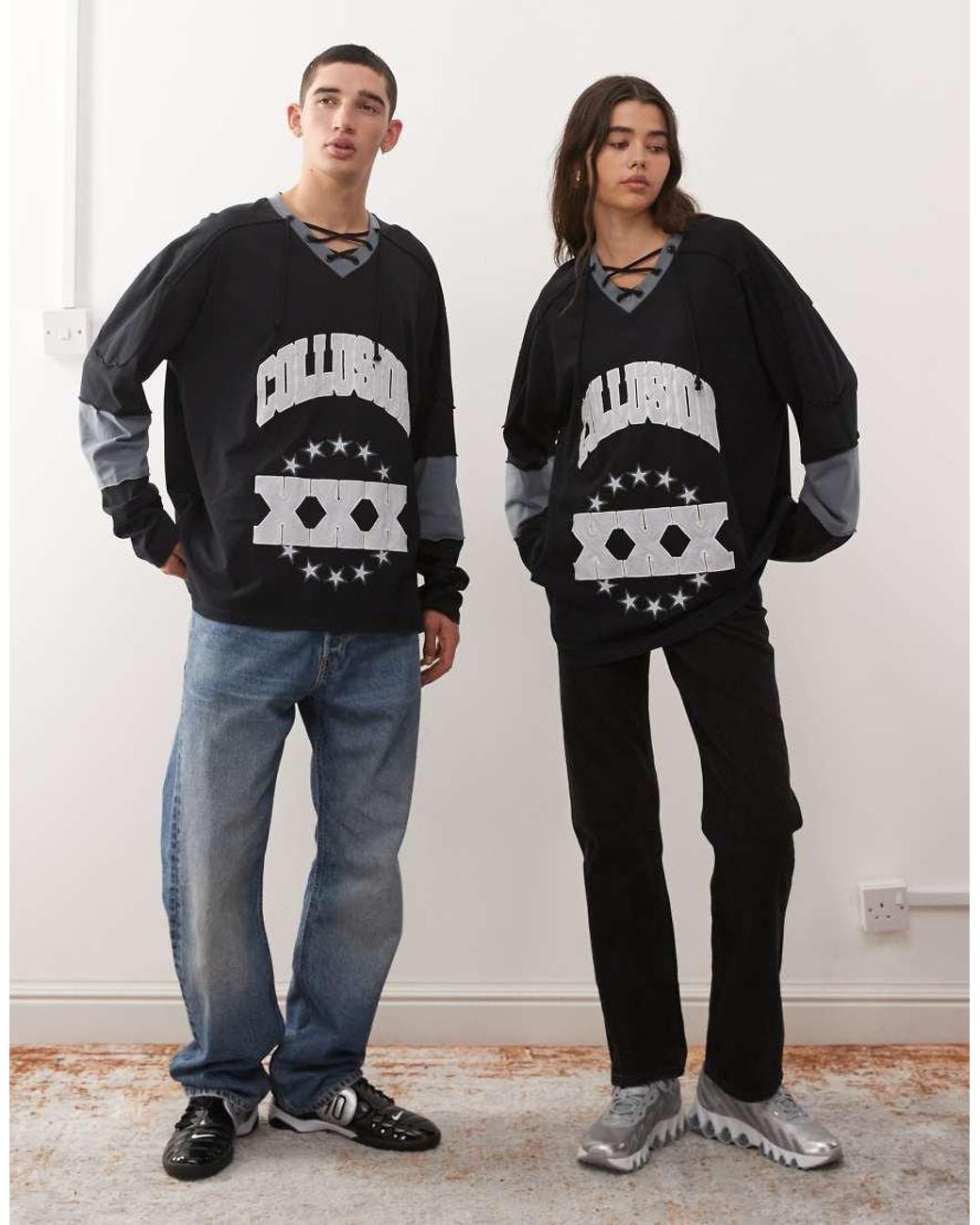 Collusion Black Unisex Hockey T-shirt Long Sleeve