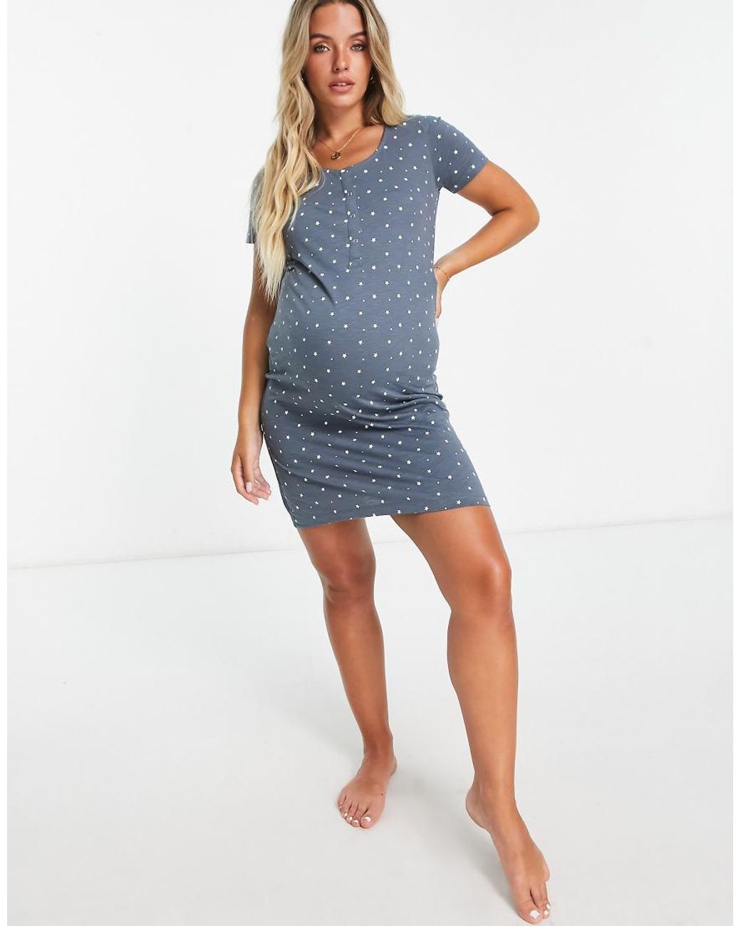 Mama.licious Blue Mamalicious Maternity Star Print Nightdress With Nursing Function