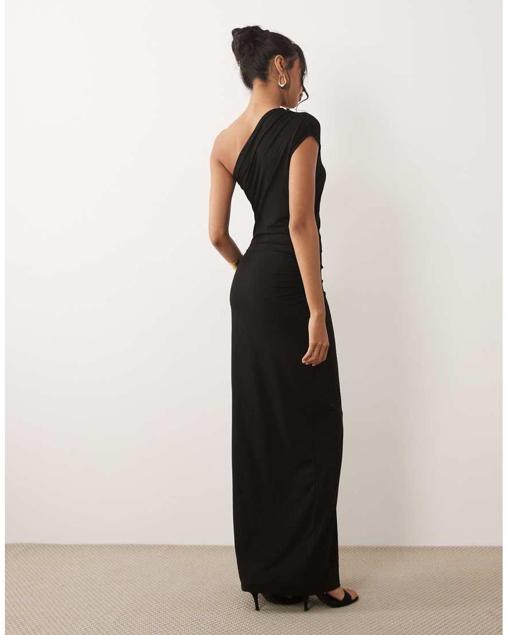 ASOS Black One Shoulder Ruched Side Maxi Dress