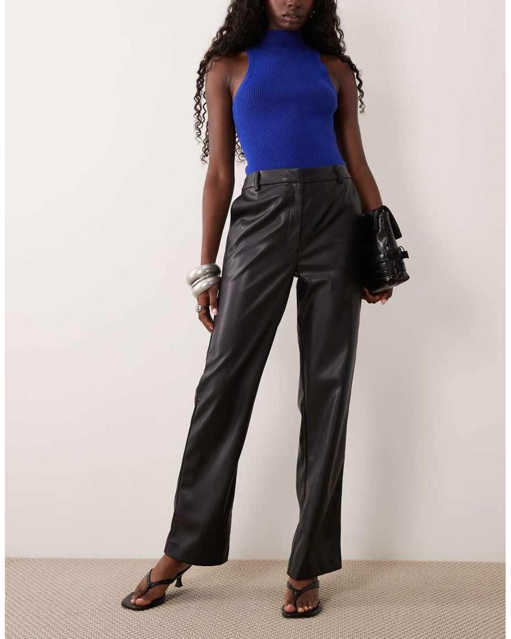 ASOS Blue Faux Leather Straight Leg Pants